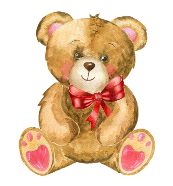 istock Watecolor hand drawn illustration plush teddy bear. Stuffed animals watecolor. Childish teddy bear isolated on white background. 2183228079