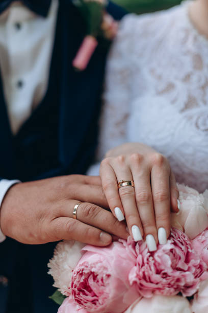 istock bride and groom hold hands together 2183229234