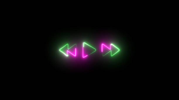 istock Audio player mockup in light and dark mode. Music player overlay template illustration. Neon Play button. Neon line music sign illustration on the black background. 2183234169