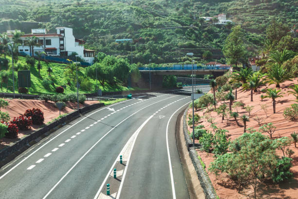 Scenic view of a road with a bridge over it, Tenerife Canary Islands