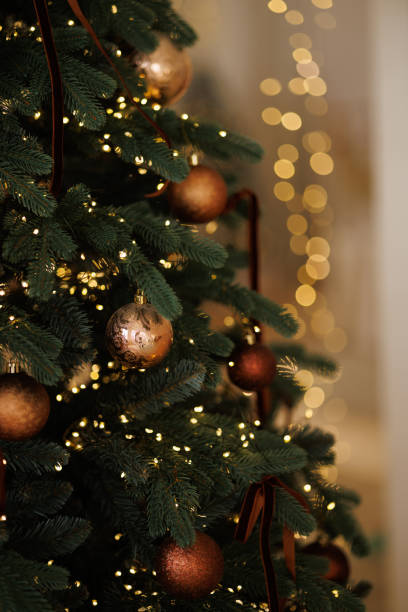 istock Christmas tree with golden decoration close-up with copy space 2183235580