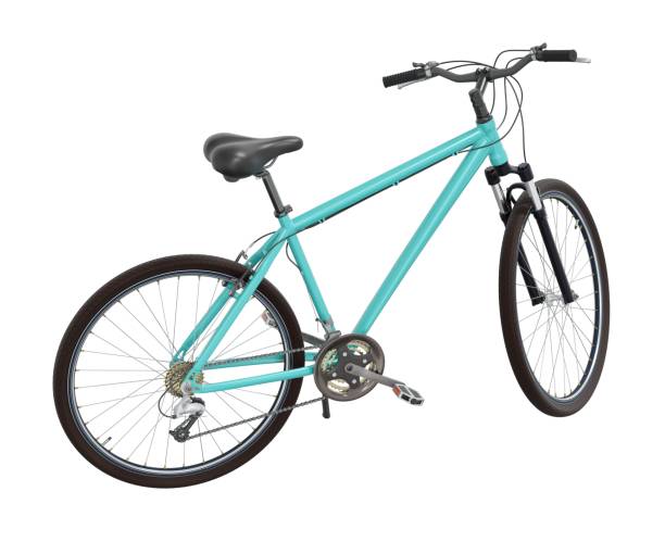 istock Blue teal bicycle standing on kickstand, side view isolated on white background, 3D illustration 2183235775