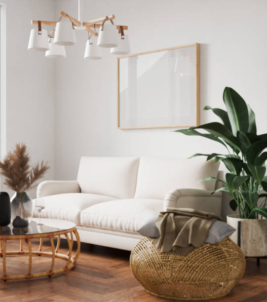 istock Frame mockup, interior frame, poster wood frame element and living room in empty picture interior horizontal wooden floor There in illustration 3d render 2183235953
