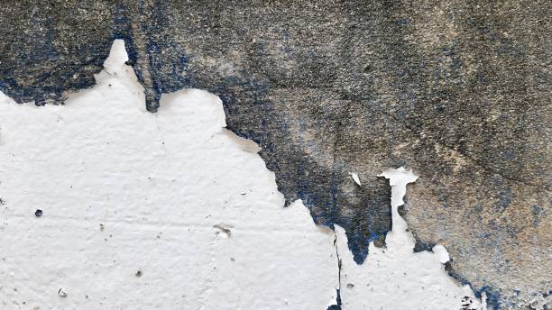 istock The grey cement wall's white paint is peeling off. 2183236070