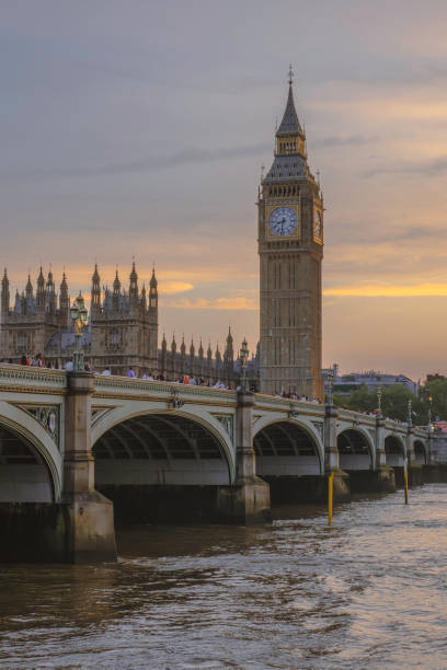 The Westminster Bridge, London's River Thames and Famous London symbol of The Elizabeth Tower or known as Big Ben and the House of Parliament after sunset. Big Ben and House of Parliament in n London, England, The United Kingdom.