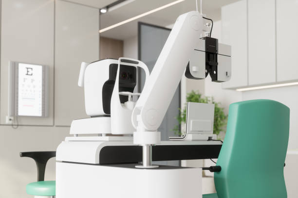 Close-up Of Optical Auto Refractometer Eye Test Machine In Ophthalmology Clinic