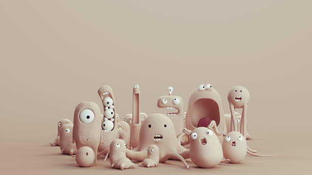 Cute beige monster creatures shape design neutral monochrome soft tones skin tones background 3d illustration render