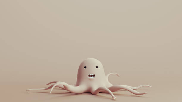 Cute beige monster creatures shape design neutral monochrome soft tones skin tones background 3d illustration render