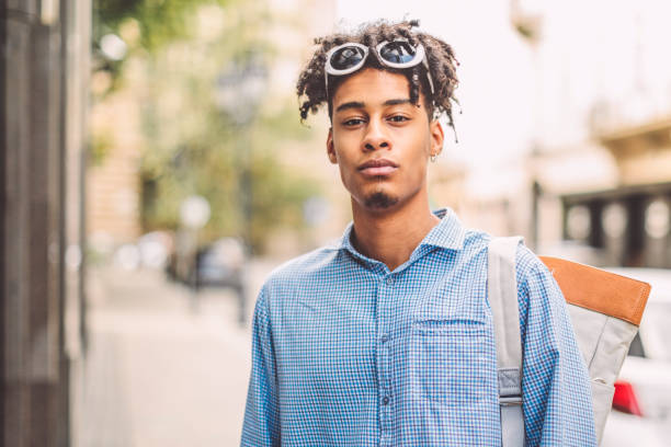 Young man is listening music on the move