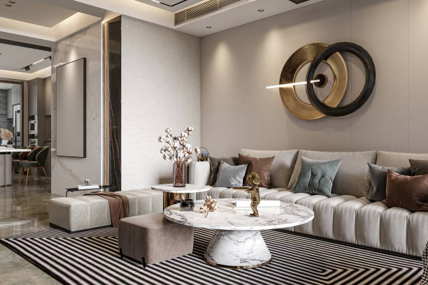 istock Elegant Modern Living Room with Marble Coffee Table and Stylish Wall Art 2183246611