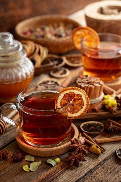 istock Herbal tea with cinnamon, anise, dried herbs, and dry citrus slices. 2183254008