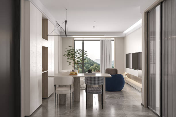 istock Modern Open-Concept Living and Dining Room with Natural Light and Scenic View 2183260313