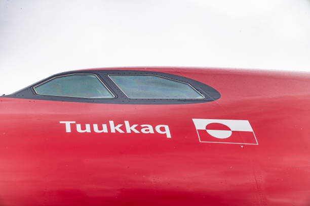 Kangerlussuaq, Søndre Strømfjord, Greenland, Denmark - September 1st 2024:  Cockpit windows an Airbus A330-841 from Air Greenland parked on the tarmac in the airport which where build as an air base for the US Air Force during 2. world war - and today it is an important hub for traffic to overseas destinations
