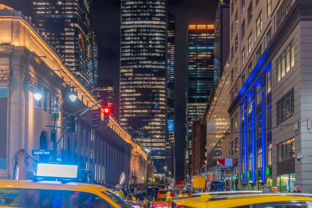 Skyscrapers in Midtown Manhattan at night. New York City, USA