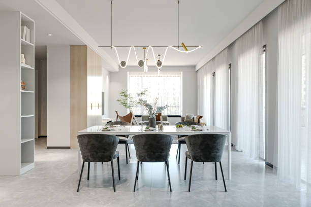istock Contemporary Dining Room with Minimalist Design and Modern Lighting 2183260912