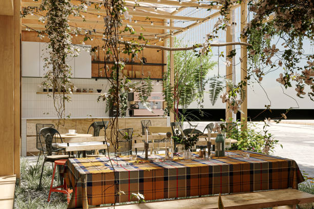 istock Cozy Outdoor Cafe with Rustic Decor and Floral Accents 2183260937
