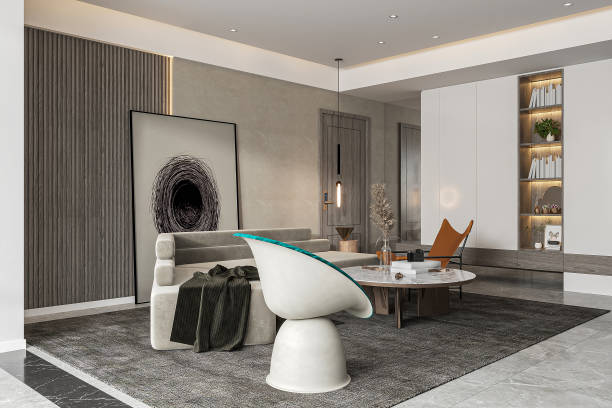 istock Contemporary Living Room with Bold Accent Chair and Modern Artwork 2183261630