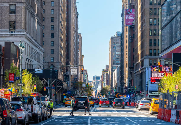 New York, USA - October 086 2024: Crossroad in Midtown Manhattan on a clear day
