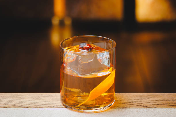 istock Classic old fashioned cocktail on the bar counter. Without people 2183262299