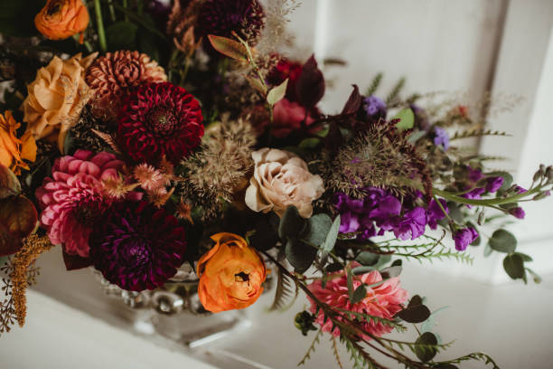 Wedding bouquet with dark autumn colors