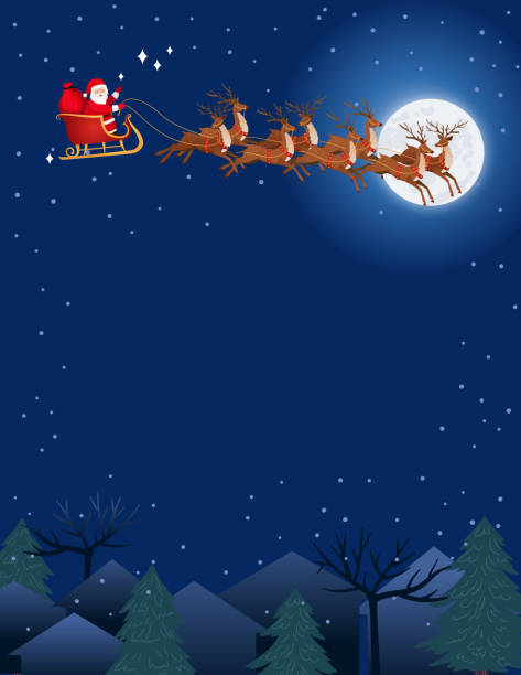 istock Christmas Eve Web Banner With Santa Claus And His Flying Reindeer In The Night Sky 2183263832