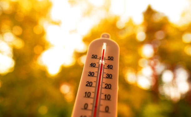 istock Thermometer for measuring outdoor air temperature. Meteorological device for observing and measuring weather. 2183266663