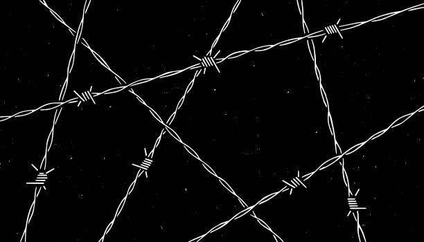 Black and white vector glitch background of barbed wire that can be used in concepts of freedom, captivity, fear and war.
