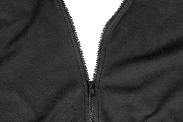 the open zipper of a sweatshirt with a transparent background