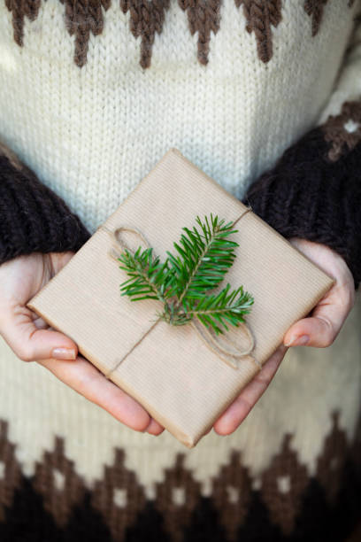 istock Close-up of female hands with Christmas gift 2183283738