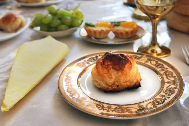 Samosa, samsa - meat stuffed pies, oriental style. Puff pastries with meat samosa - traditional uzbek pasrty. Bukhara. Uzbekistan. Selective focus