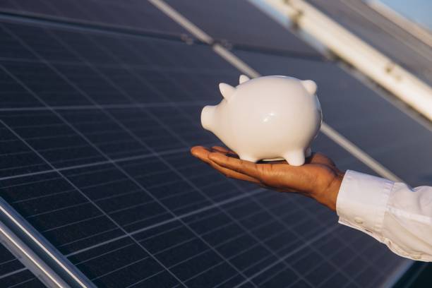 istock Hand Holding Piggy Bank Against Solar Panel Background 2183289744