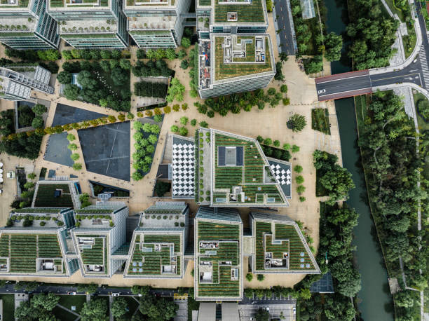 istock Aerial View of Green Rooftops 2183299961