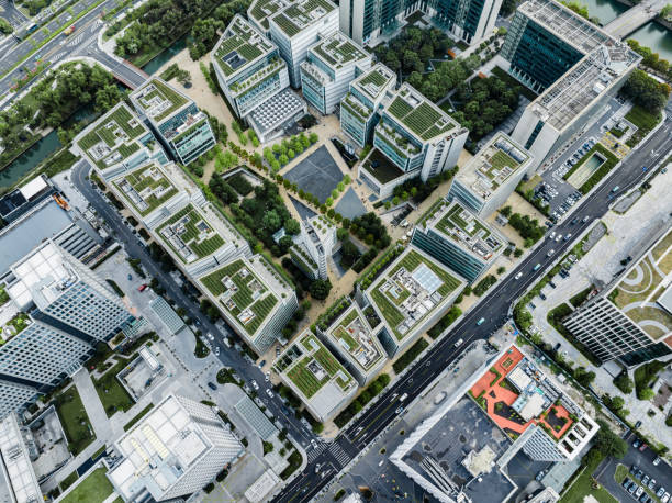 istock Aerial View of Green Rooftops 2183300003