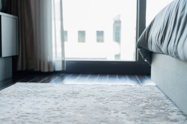 istock Low angle view of bedroom bed 2183301976