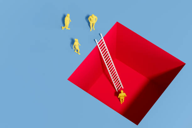 Leadership concept with impossible objects, finding options,  looking for the right path to success, Copy space background, Computer generated image.