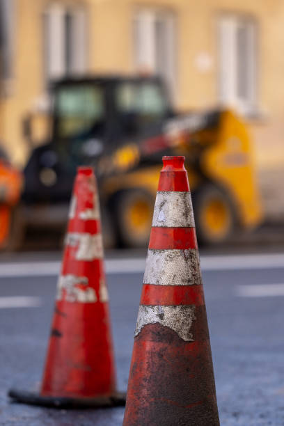 istock Construction cones on the road. Street repair works. 2183314506