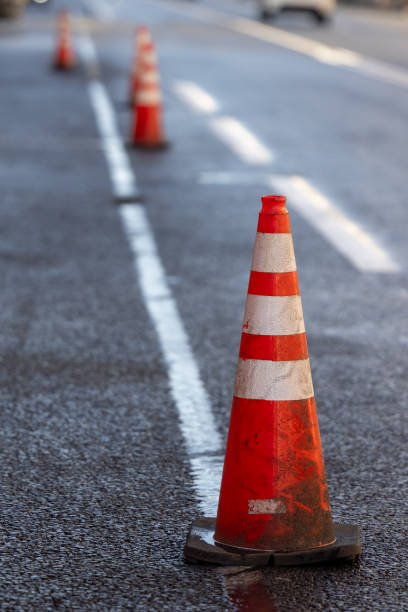 istock Construction cones on the road. Street repair works. 2183314569