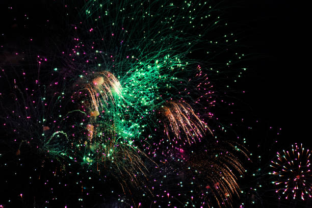 istock Fireworks on the dark sky background at festival. 2183319088