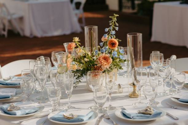 istock Elegant wedding table setting with flowers and glasses, perfect for a romantic celebration 2183320152