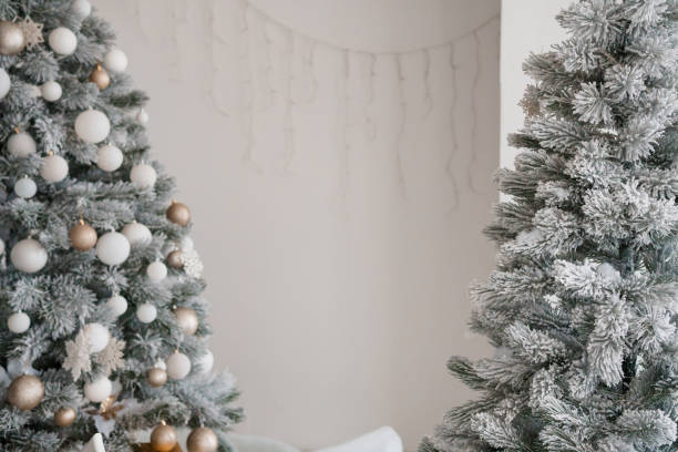 istock Festive Christmas Decor with Snow-Dusted Trees and Ornaments 2183322494