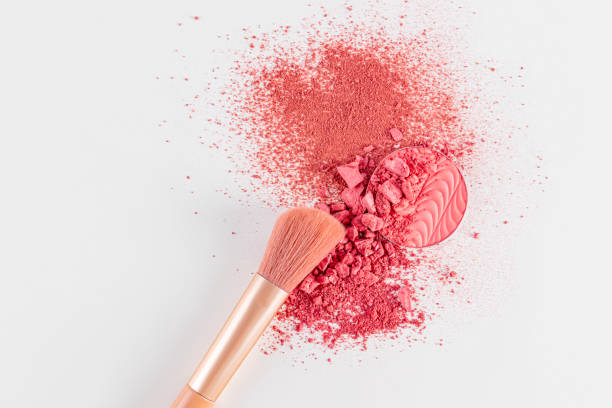 istock Block ,refill blush on a loose dry blush in a pink tone with a makeup brush. white background. The top view. A copy space. Care and beauty concept. 2183322740