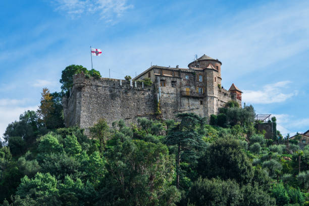 Portofino, Italy - October 20, 2024: Castello Brown is a historic house museum located high above the harbour of Portofino, northern Italy. Its site has been used for military defence since Roman times.