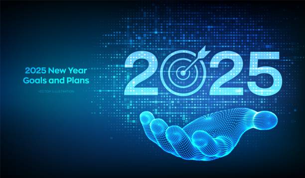 istock 2025 New year Goals and plans. Numbers 2025 made with currency symbols in wireframe hand. New 2025 financial year. Business plan and strategies. Background with currency signs. Vector illustration. 2183330429