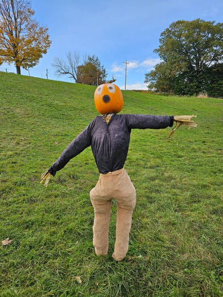 istock Pumpkin scarecrow on lawn 2183335863