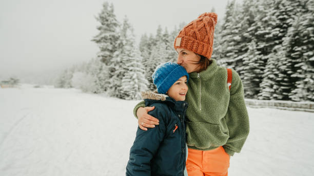 Photo of mother and son on the mountain