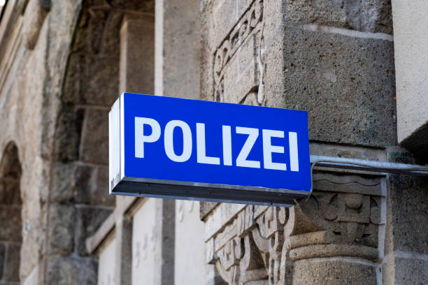 Polizei (Police) Office Sign on Historic Building Facade in Hamburg, Germany