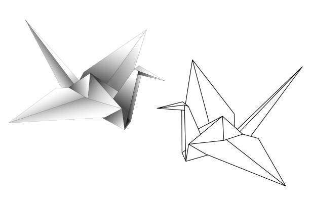 istock Two paper origami cranes isolated on white background. Black outline. Hand-drawn coloring book for adults and children. Design of t-shirts, postcards, flyers, brochures. Vector illustration. 2183344397