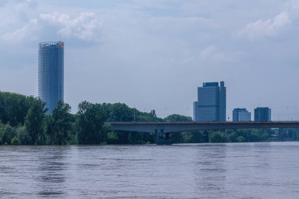 Bonn, Germany - May 21, 2024 : View of the corporate headquarters building of the German post and the United Nations building in Bonn Germany next to the river Rhine
