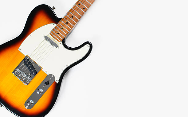 istock Retro electric guitar on white background. Copy space. Flat lay. Musical theme 2183346279