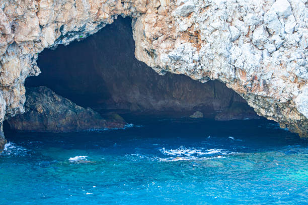 Inside view of grotto in coast. Nature composition. High quality photo